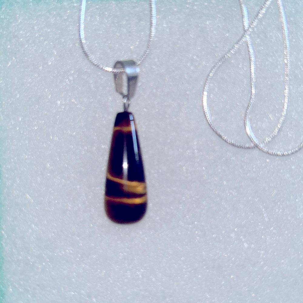 Boho hippie Tiger 🐅 Eye Sterling Silver Necklace 16”